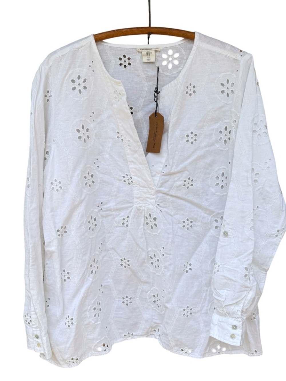 NWT CHRISTIAN SIRIANO Linen blend White Eyelet Tunic Top Size XL Coastal Beach - Picture 2 of 10